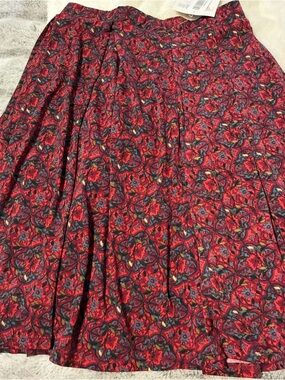 LuLaRoe Red Floral Circle Skirt with Multicolor Accents